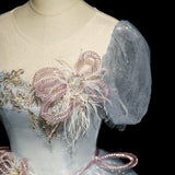 Niulatu blue A-line tulle sequins formal long dress, gray blue evening dress HZ1108