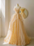 Niulatu Tulle Lace Champagne Long Prom Dress, Champagne Long Formal Dress HZ1108