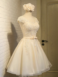 Niulatu A-line tulle lace embroidered homecoming dress, champagne bridesmaid dress HZ1108