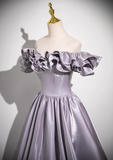 Niulatu Purple A-line Off-shoulder Satin Long Prom Dress, Gray Purple Evening Dress HZ1108