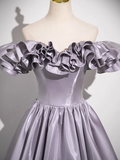 Niulatu Purple A-line Off-shoulder Satin Long Prom Dress, Gray Purple Evening Dress HZ1108