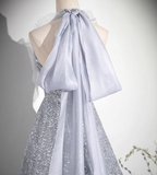 Niulatu V-neck mesh sequin long prom dress, evening dress HZ1108