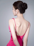 Niulatu red satin backless suspender dress HZ1108