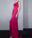 Niulatu red satin backless suspender dress HZ1108