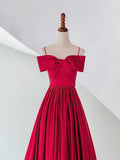 Niulatu Off Shoulder Satin Red Long Prom Dress, Red Evening Dress HZ1108