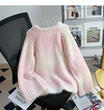 Niulatu Lace-up Gradient Color Age-Reducing Knitted Sweater HZ1108