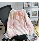 Niulatu Lace-up Gradient Color Age-Reducing Knitted Sweater HZ1108