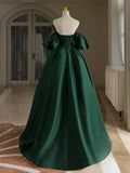 Niulatu Off Shoulder Satin Green Long Prom Dress, Green Long Formal Dress HZ1108