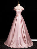 Niulatu A-Line Off Shoulder Satin Long Prom Dress, Beautiful A-Line Off the Shoulder Party Dress HZ1026