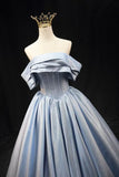 Niulatu Blue Satin Long Prom Dress, Elegant Off the Shoulder Evening Party Dress HZ1108