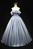 Niulatu Blue Satin Long Prom Dress, Elegant Off the Shoulder Evening Party Dress HZ1108