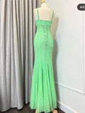 Niulatu Green V-neck Mermaid Chiffon Beaded Long Prom Dress Gorgeous Evening Dress HZ1103