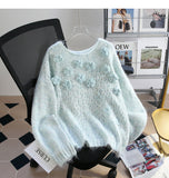 Niulatu Sequined 3D Flower Knitted Sweater HZ1108