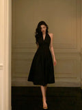 Sexy A Line Halter Black Sleeveless Prom Dresses Party Dress Summer Birthday Outfits Birthday Dresses HZ1214