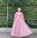 Niulatu tulle long prom dress pink tulle evening dress HZ1007