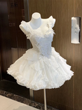 Niulatu Ball Gown Straps White Chiffon Short Cocktail Dresses Birthday Outfits SD573