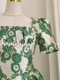 Niulatu A line Short Sleeves Satin Green Floral Cocktail Dress Short Birthday Outfits SD400