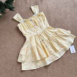 Niulatu A line Strapless Sleeveless Yellow Floral Holiday Dresses Beach Dress Birthday Outfits SD289