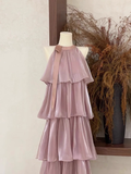 Niulatu A line Scoop Ruffled Rose Pink Long Women's Vacation Holiday Dresses SD184