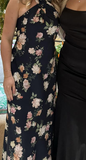 Niulatu Halter Navy Blue Satin Print Long Prom Dress Evening Dress HZ1007