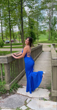 Niulatu Blue Mermaid Long Prom Dress Elegant Evening Dress HZ1007