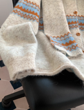 Niulatu Lsle Jacquard Crew Neck Sweater Cardigan with Scarf HZ1026