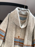 Niulatu Lsle Jacquard Crew Neck Sweater Cardigan with Scarf HZ1026