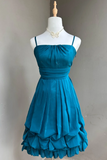 Niulatu Spaghetti Strap A-Line Chiffon Short Prom Dresses, Blue Homecoming Dresses HZ1026