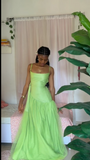 Niulatu Spaghetti Strap Ball Gown Chiffon Taffeta Long Prom Dresses, Green Formal Evening Dresses HZ1026