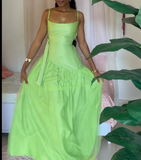 Niulatu Spaghetti Strap Ball Gown Chiffon Taffeta Long Prom Dresses, Green Formal Evening Dresses HZ1026
