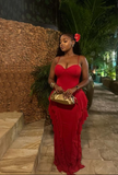 Niulatu Spaghetti Strap Sheath Chiffon Long Prom Dresses, Red Formal Evening Dresses HZ1026