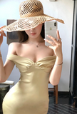 Niulatu Off Shoulder Mermaid Satin Long Prom Dresses, Yellow Formal Evening Dresses HZ1026