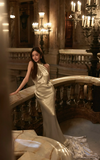 Niulatu Halter Sheath Satin Long Prom Dresses, White Backless Formal Evening Dresses HZ1026
