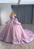 Niulatu Off-the-shoulder Ball Gown Tulle Applique Long Prom Dresses Purple Sweet 16 Dress Quinceanera Dresses HZ1026