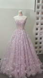 Niulatu Strapless A-Line Lace Applique Long Prom Dresses Pink Sweet 16 Dress Beaded Quinceanera Dresses HZ1026