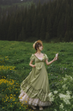 Niulatu Square Neck Empire Dress Satin Long Prom Dresses, Green Birthday Dresses HZ1026