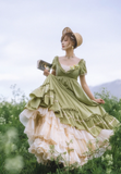 Niulatu Square Neck Empire Dress Satin Long Prom Dresses, Green Birthday Dresses HZ1026