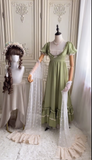 Niulatu Square Neck Empire Dress Satin Long Prom Dresses, Green Birthday Dresses HZ1026