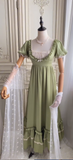 Niulatu Square Neck Empire Dress Satin Long Prom Dresses, Green Birthday Dresses HZ1026