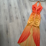 Niulatu Halter Mermaid Chiffon Prom Dresses, Gradient Orange Formal Evening Dresses HZ1026