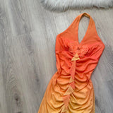 Niulatu Halter Mermaid Chiffon Prom Dresses, Gradient Orange Formal Evening Dresses HZ1026
