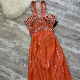 Niulatu Spaghetti Straps Sheath Beaded Chiffon Prom Dresses, Orange Formal Evening Dresses HZ1026
