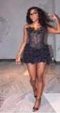 Niulatu Sheath Short Prom Dresses Lace Applique Sexy Birthday Dresses, Black Homecoming Dresses HZ1026