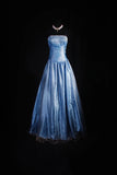 Niulatu Spaghetti Strap A-Line Long Prom Dresses Lace Satin Gray Blue Formal Dresses HZ1026