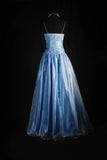Niulatu Spaghetti Strap A-Line Long Prom Dresses Lace Satin Gray Blue Formal Dresses HZ1026