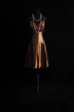 Niulatu Spaghetti Strap A-Line Short Prom Dresses Satin Brown Formal Dresses Sequin Homecoming Dresses HZ1026