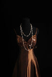 Niulatu Spaghetti Strap A-Line Short Prom Dresses Satin Brown Formal Dresses Sequin Homecoming Dresses HZ1026