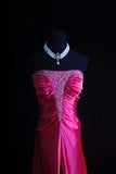 Niulatu Strapless Sheath Long Prom Dresses Taffeta Hot Pink New Year's Eve Dresses HZ1026