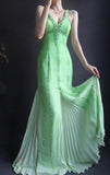 Niulatu V neck Sheath Long Prom Dresses Beaded Chiffon Green Evening Dresses HZ1026