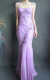 Niulatu Spaghetti Strap Mermaid Long Prom Dresses Beaded Chiffon Lavender Long Evening Dresses HZ1026